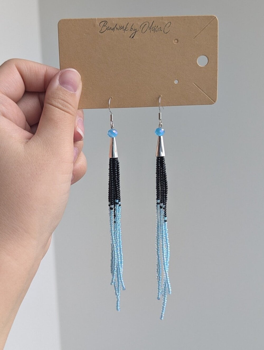 Beaded Dangle Cone Earrings Indigenous Handmade